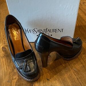 YVES SAINT LAURENT Black Leather Platform Loafer 36